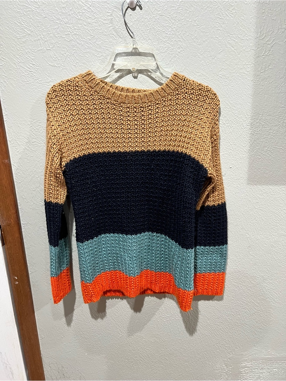 sparrow Chunky Knit Sweater in Tan with Bright Orange Trim Size M EUC Wool Blend